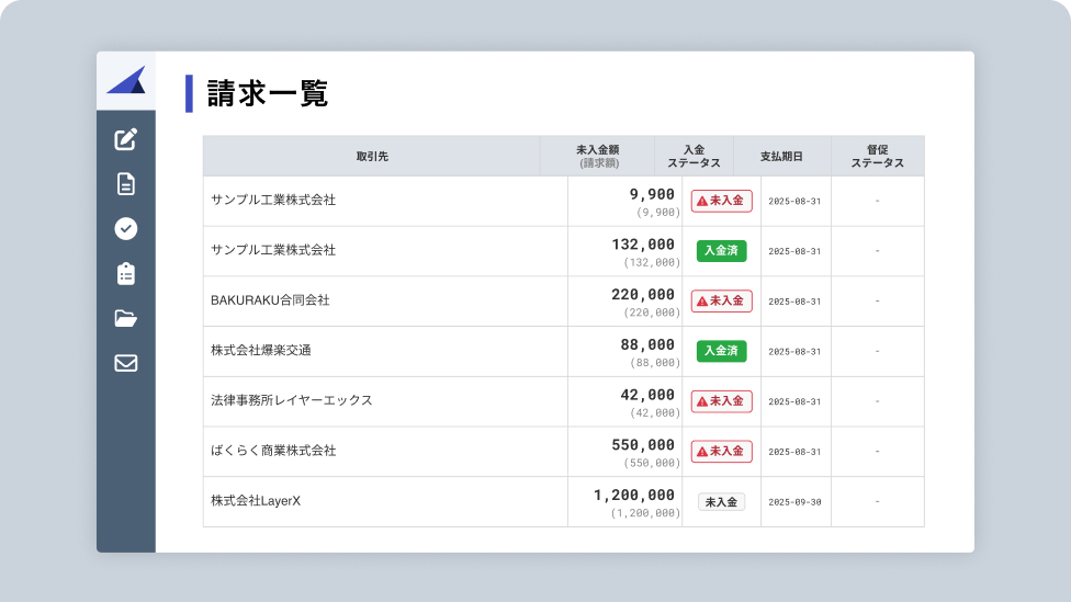 債権と入金の<br>データを一元管理