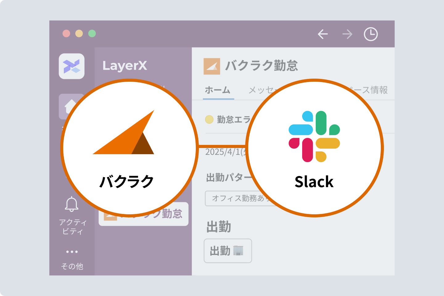 Slackでの打刻・リマインド・承認｜バクラク勤怠の機能のイメージ図