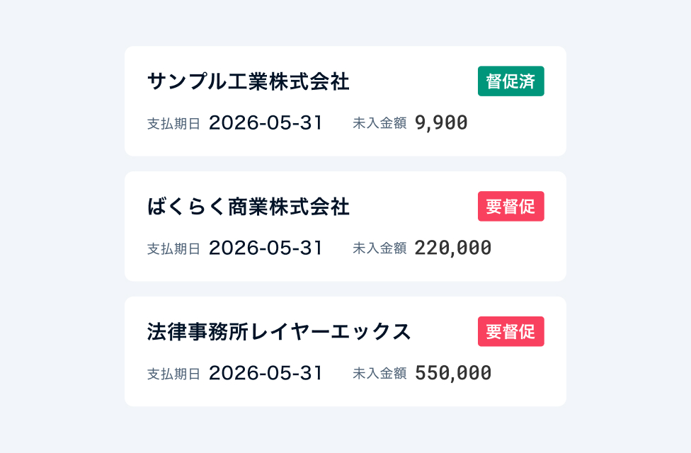 債権・入金を一元管理し未入金督促も自動化