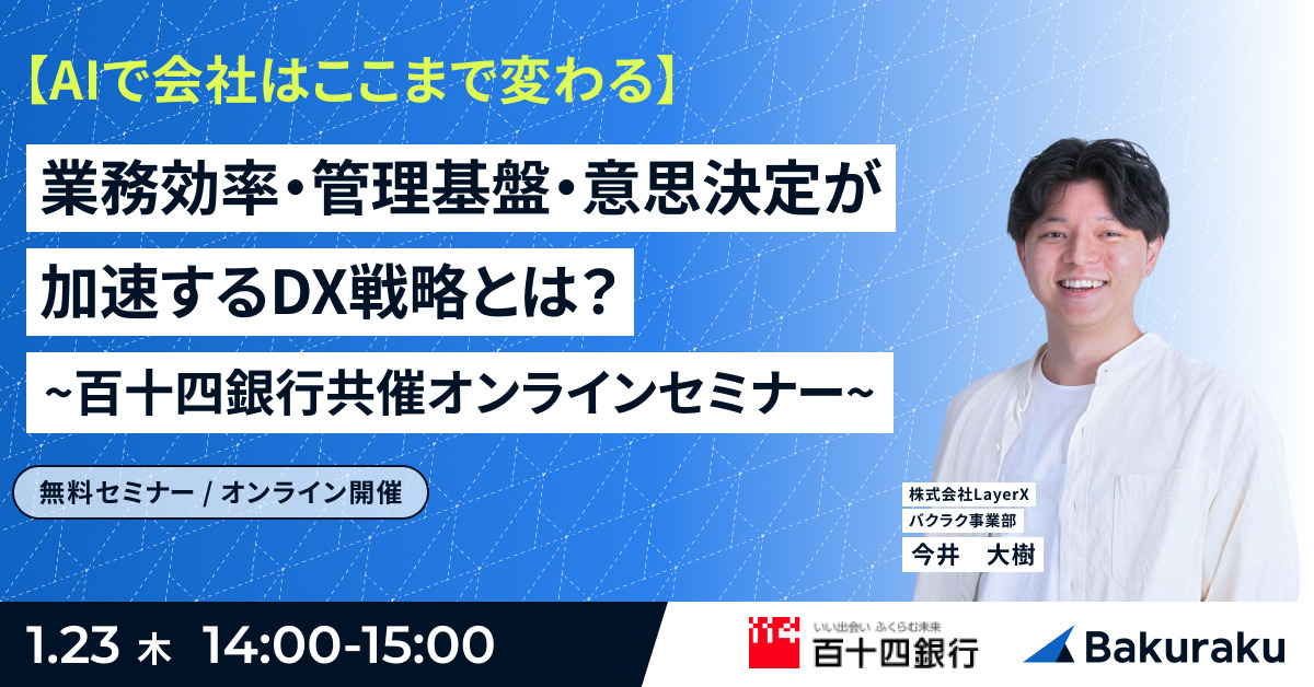 【AIで会社はここまで変わる】業務効率・管理基盤・意思決定が加速するDX戦略とは?~百十四銀行共催オンラインセミナー~
