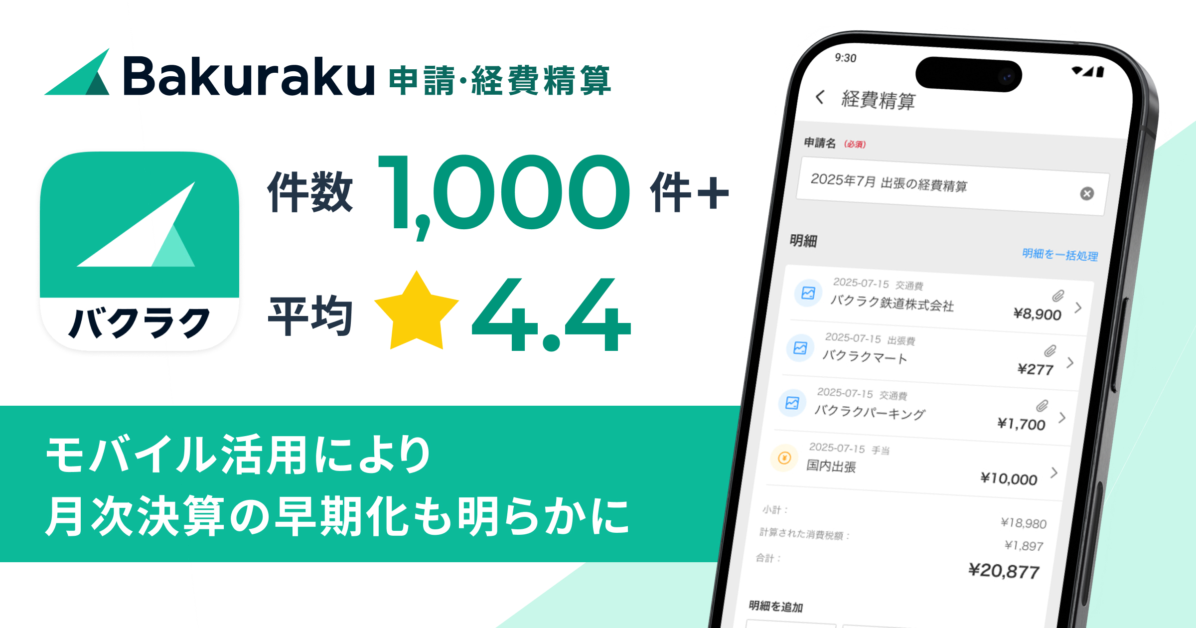 「バクラク申請・経費精算」モバイルアプリ、App Storeでレビュー1,000件を突破し、★4.4の高評価を獲得 〜モバイル活用により、月次決算が早期化することも明らかに〜